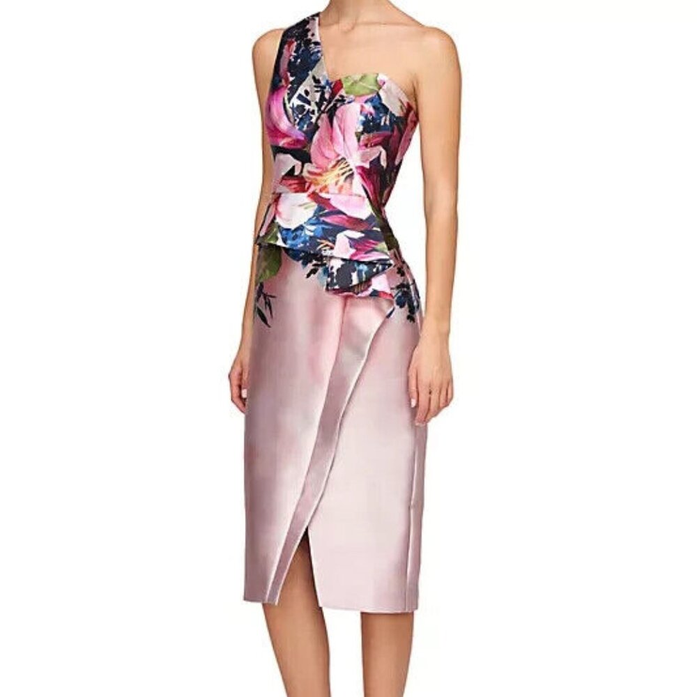 Kay Unger Coral Blush Dariana One-Shoulder Cocktail Dress